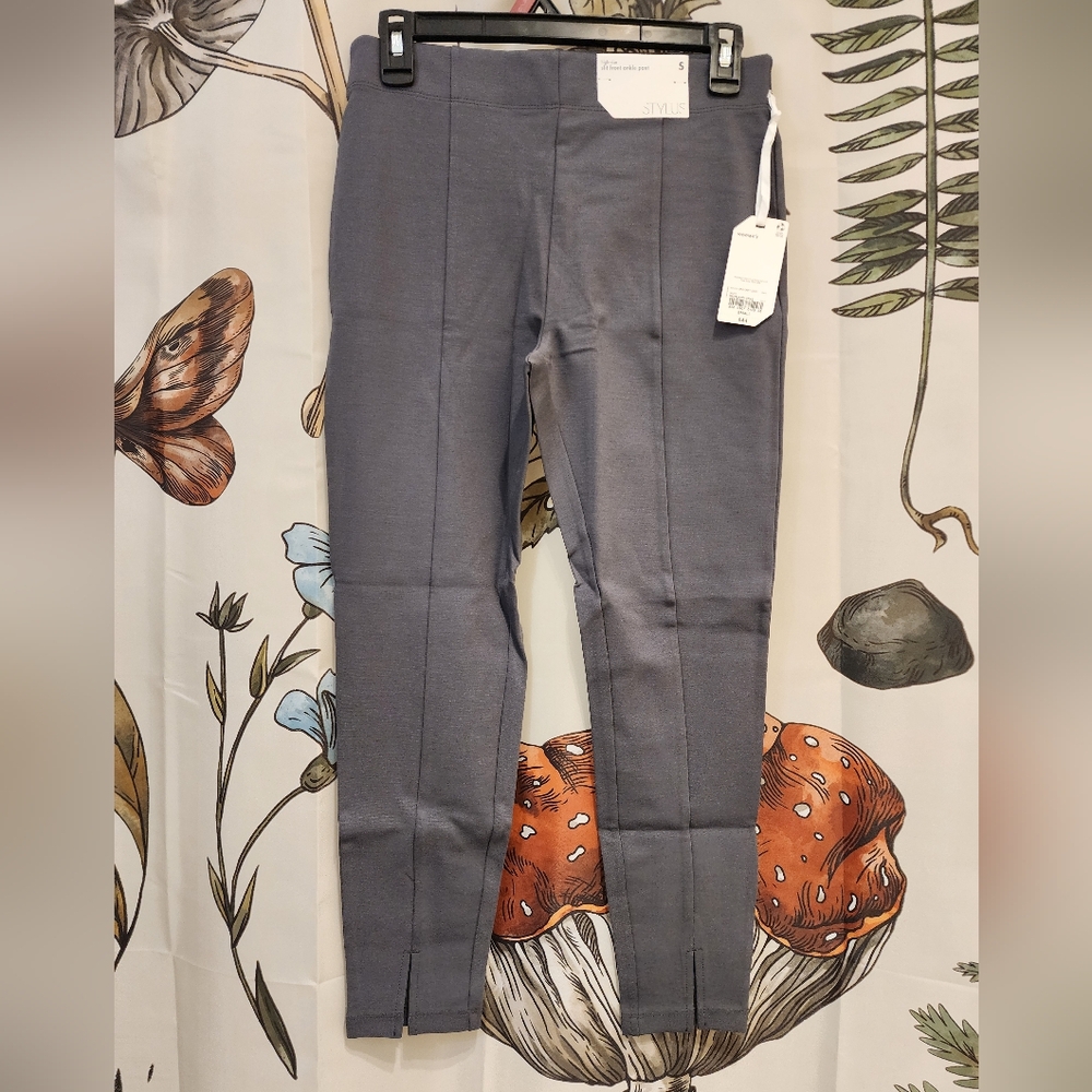 STYLUS Highlan Gray S Ponte Slit Ankle Pants NWT
